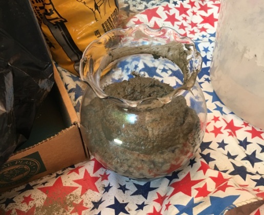 cement in glass bowl